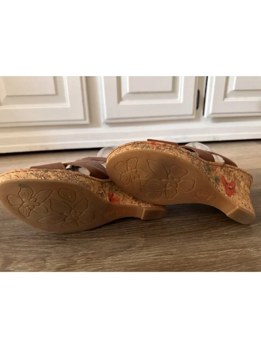 b.o.c. Brown Leather Cork Wedge Sandals